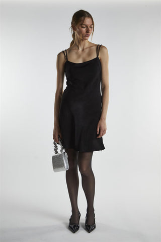 Black Satin Strappy Mini-Dress