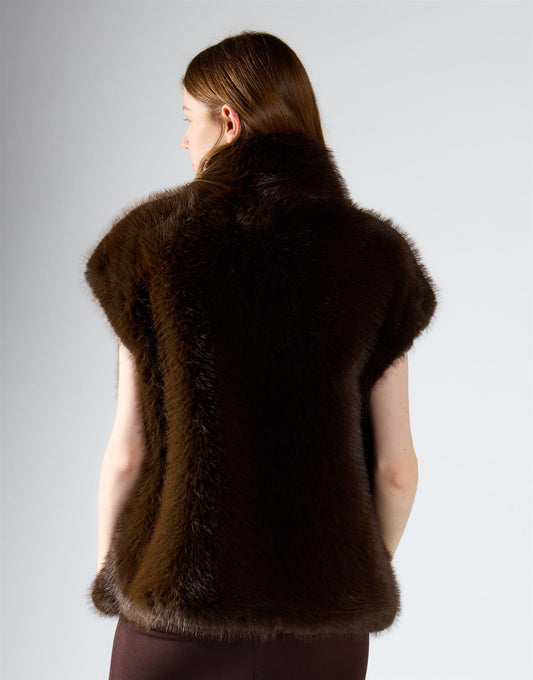 Deep Brown Plush High-Neck Gilet