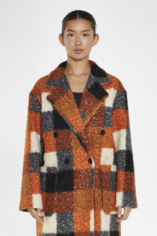 Orange Multi Check Double Breasted Coat