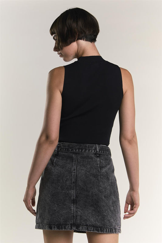 Black Sleeveless-Knit Crop-Top