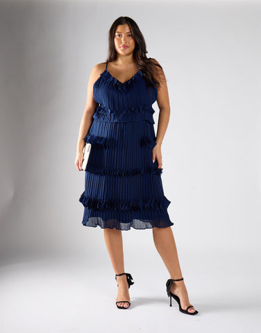 Glamorous Curve Navy Tiered Midi Dress
