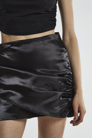 Black-Shimmer Ruched Mini-Skirt