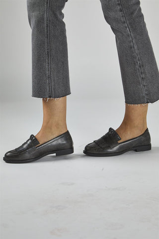 Black PU Fringe Loafer Shoes