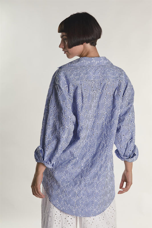 Embroidered Stripe Button Shirt