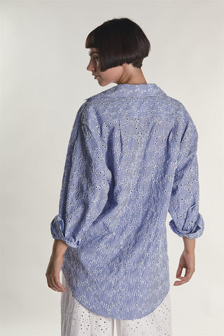 Embroidered Stripe Button Shirt