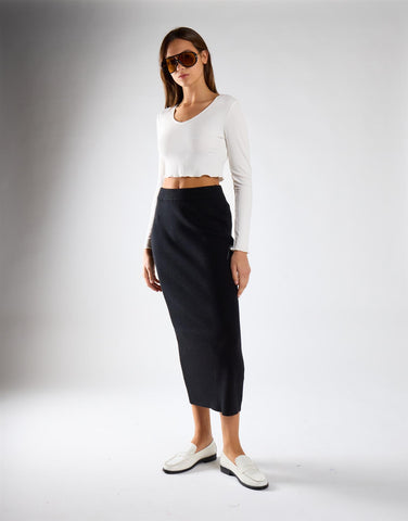 Black Ribbed Midaxi Skirt