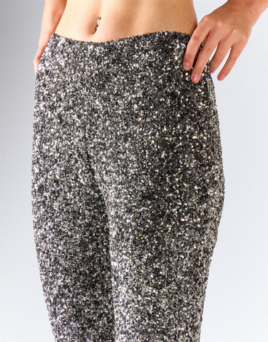 Silver Mini Sequin Flares Trousers