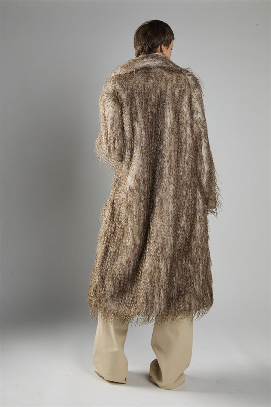 Faux Fur Midi Coat - Feather Fur