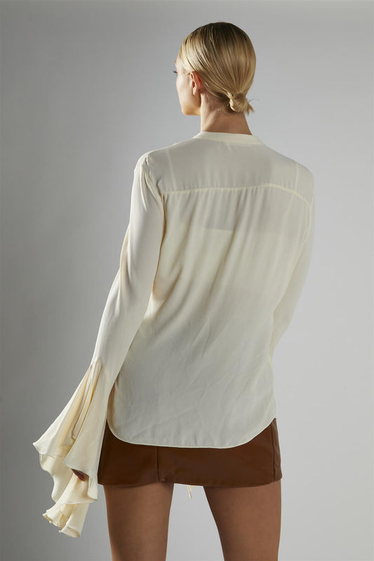 Cream Flared-Sleeve Blouse