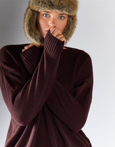 Walnut Crewneck Relaxed Knit Sweater