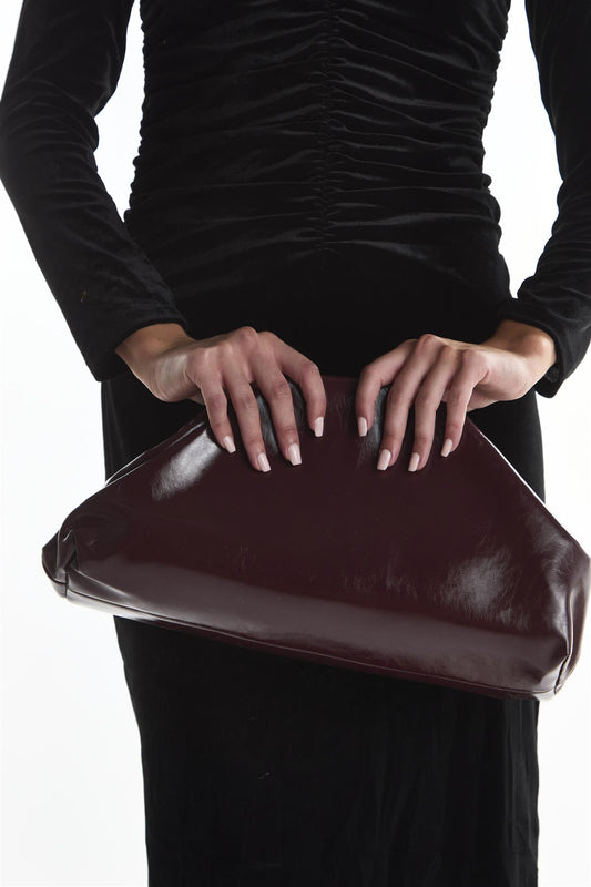 Burgundy Faux Leather Clutch Bag