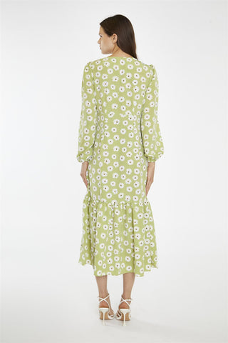 Skater Midi Dress - Olive Green Flower