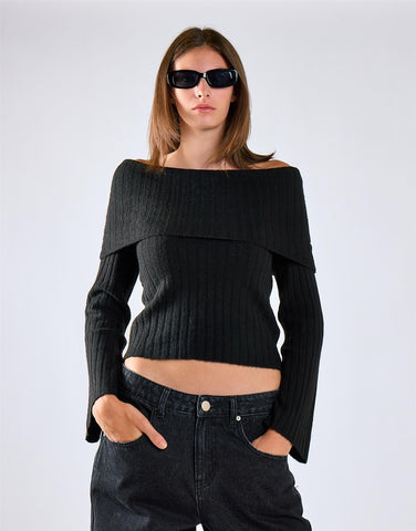 Black Bardot Knit Jumper