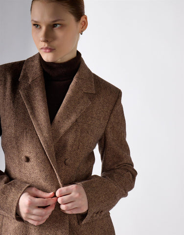 Narrated Brown Herringbone Structured Blazer