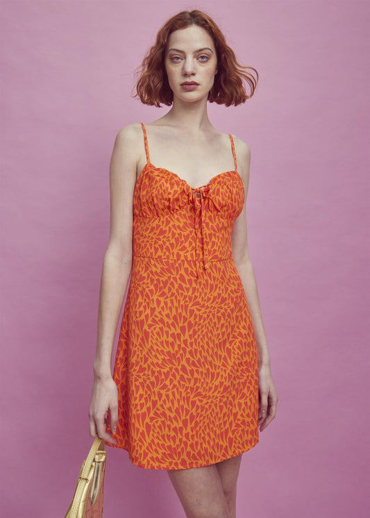 Lexie Ruched Bust Mini-Dress -Orange/Red Heart