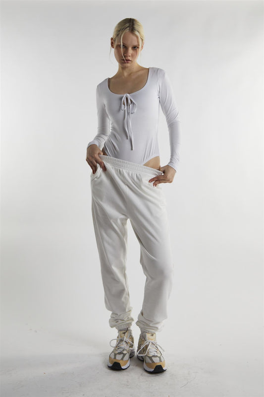 White Loopback Slouchy Fit Joggers