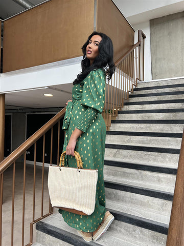 Green Mini Dot Long Sleeve Wrap Dress