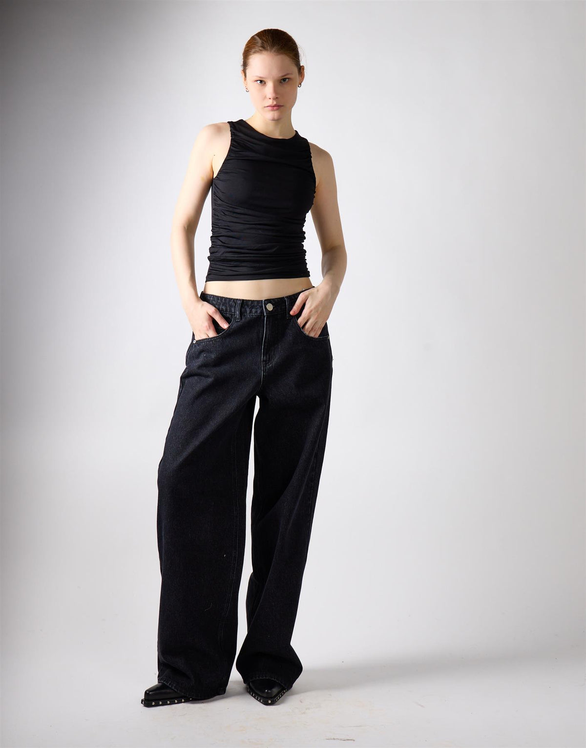 Black Ruched Vest Top