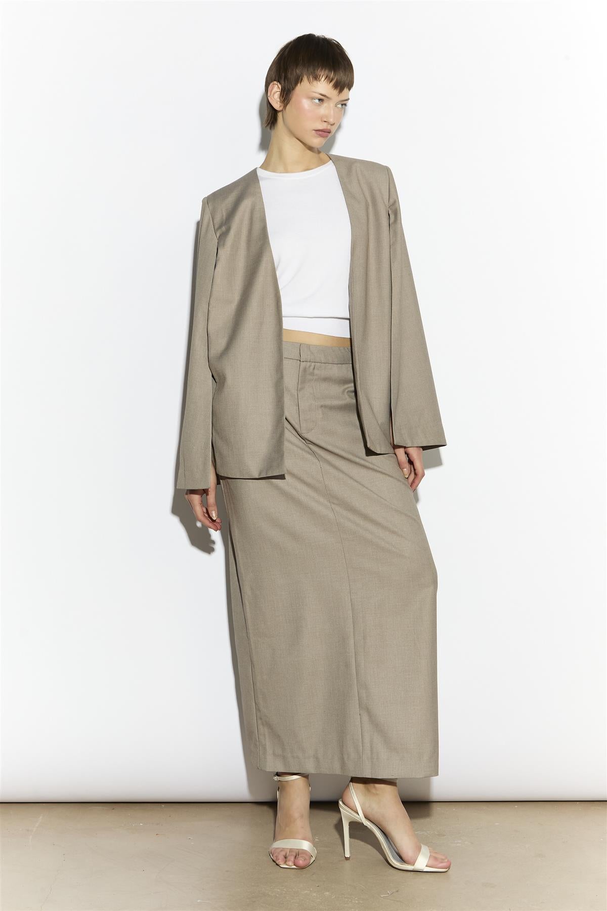 Pencil Maxi Skirt - Taupe Grey
