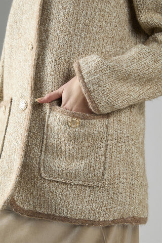 On-Trend Elegant Tweed Blazer in Stone Multi