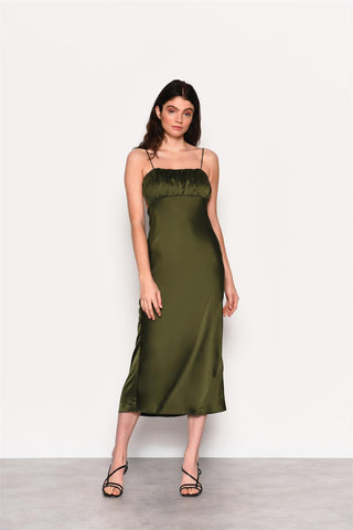 Forest Green Satin Open Tie Back Maxi Dress