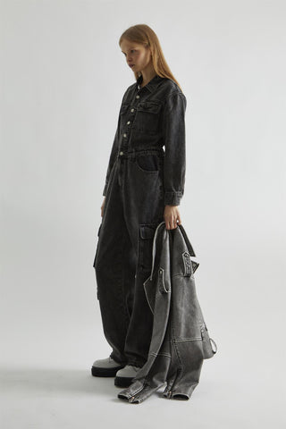 Black Stonewash-Denim Jumpsuit