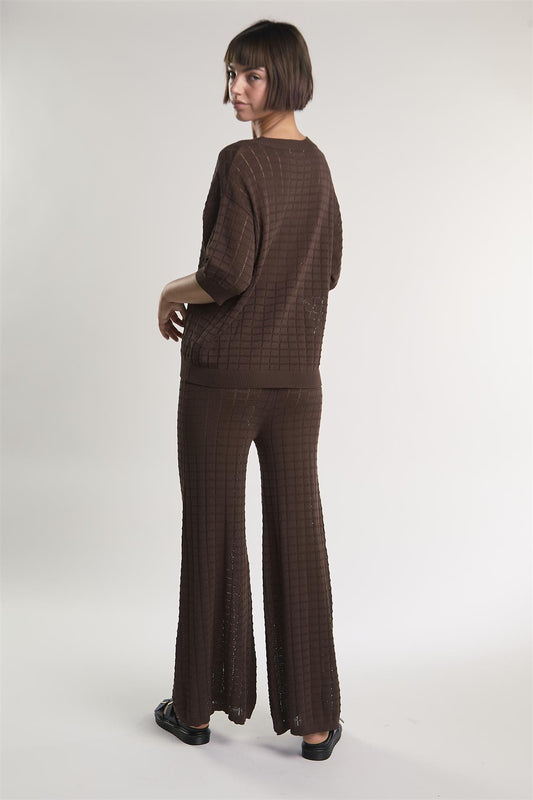 Brown Flared Knit Trousers