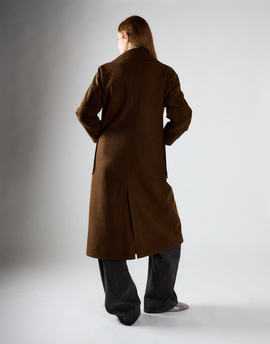Chocolate Brown Lapel Collar Midi Coat