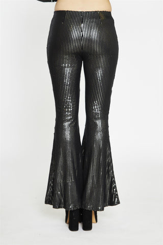 Black Pewter-Sequin Flared Trousers