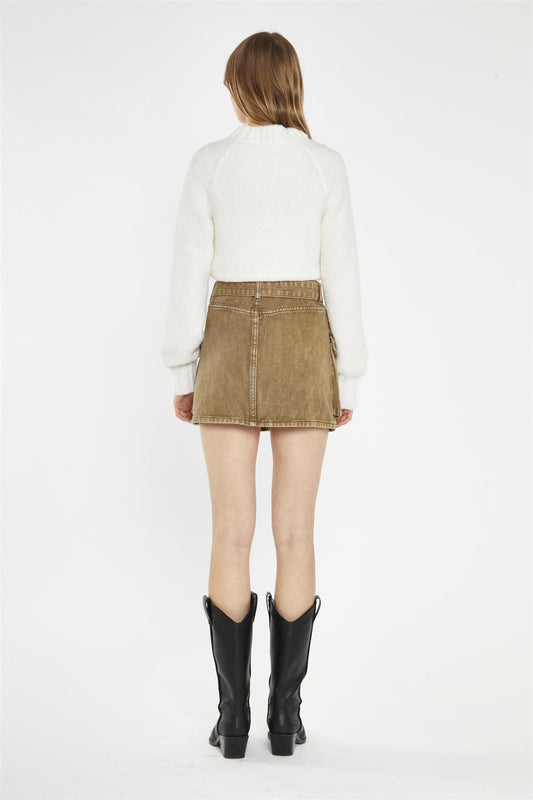 Denim Combat Mini Skirt - Light Brown Wash