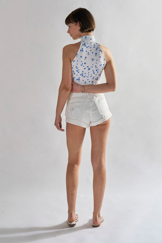 Glamorous White Blue Ditsy Rib Bodysuit