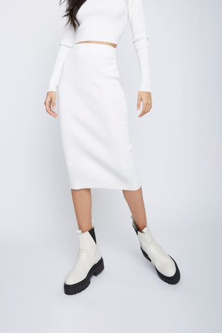 Off-White Rib-Knit Midi-Skirt