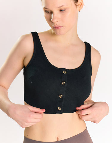 Black Button-Front Crop-Top