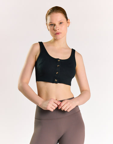 Black Button-Front Crop-Top