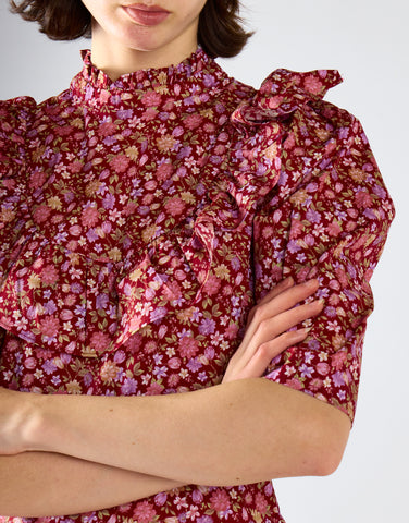 Glamorous Burgundy Chintz Floral 3/4 Length Mini Dress
