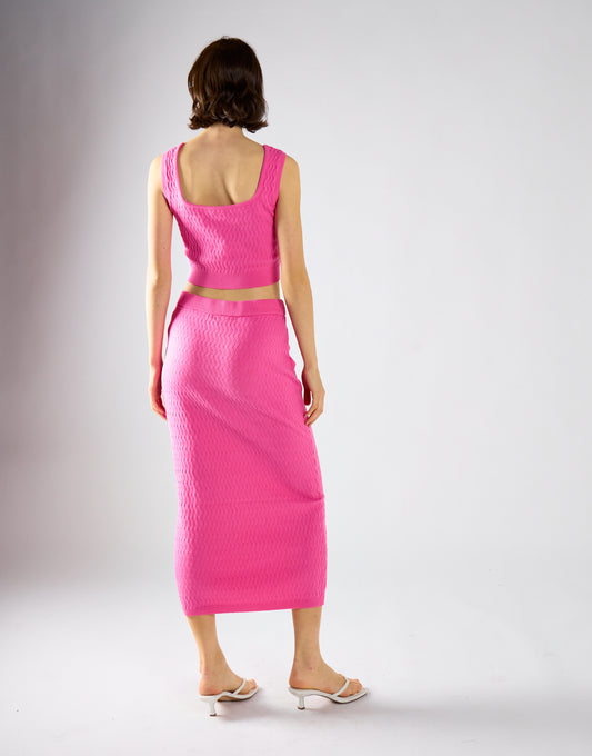 Glamorous Hot Pink Textured Midi Skirt