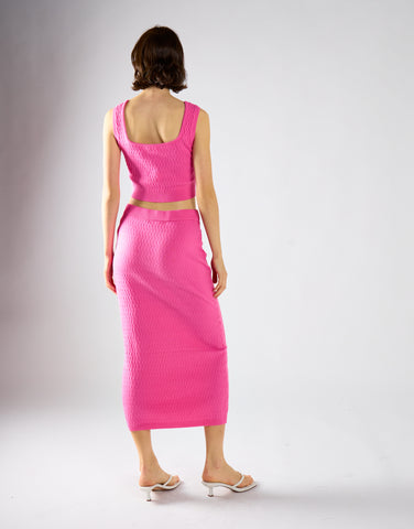 Glamorous Hot Pink Textured Midi Skirt