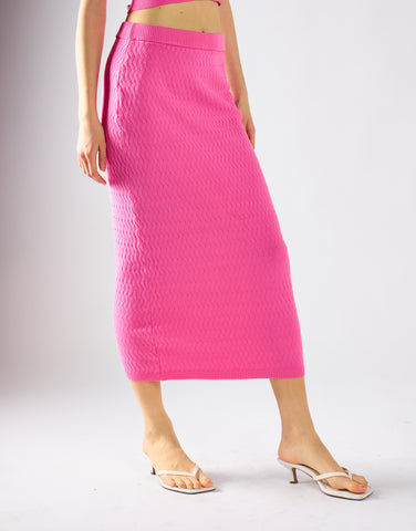 Glamorous Hot Pink Textured Midi Skirt