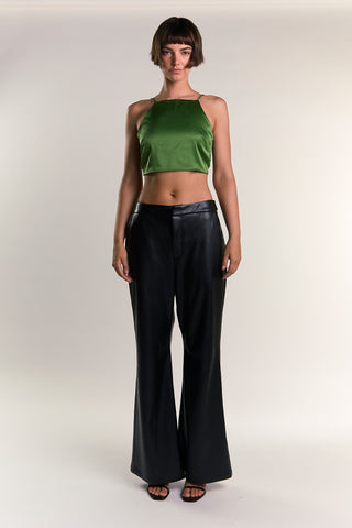 Glamorous Dark Green Satin Back Tie Crop Top