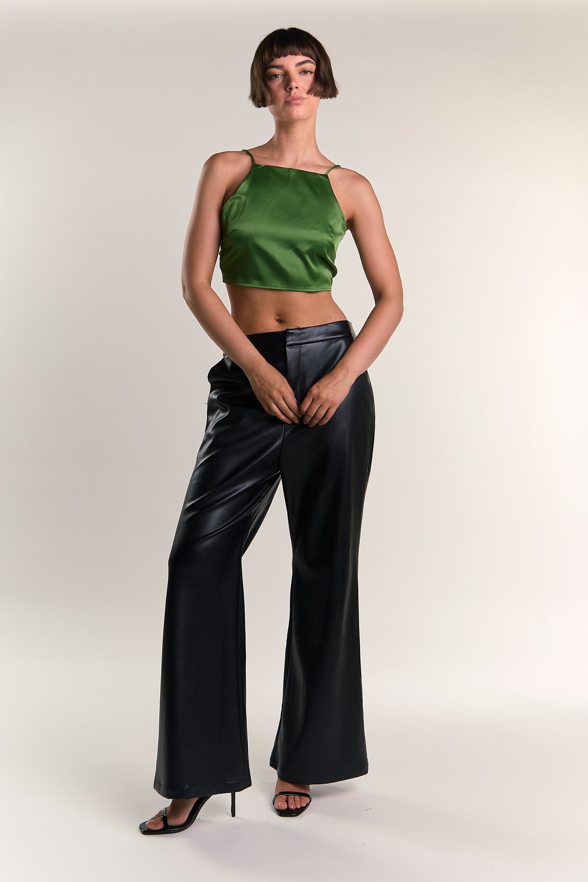 Glamorous Dark Green Satin Back Tie Crop Top