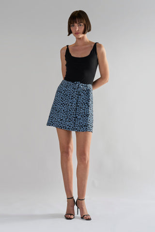 Glamorous Dusty Blue Mini Floral Belted Mini Skirt