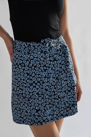 Glamorous Dusty Blue Mini Floral Belted Mini Skirt