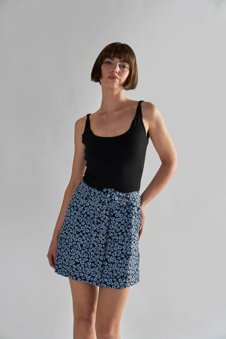 Glamorous Dusty Blue Mini Floral Belted Mini Skirt