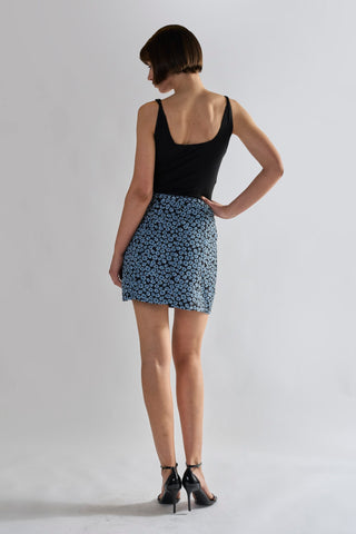 Glamorous Dusty Blue Mini Floral Belted Mini Skirt
