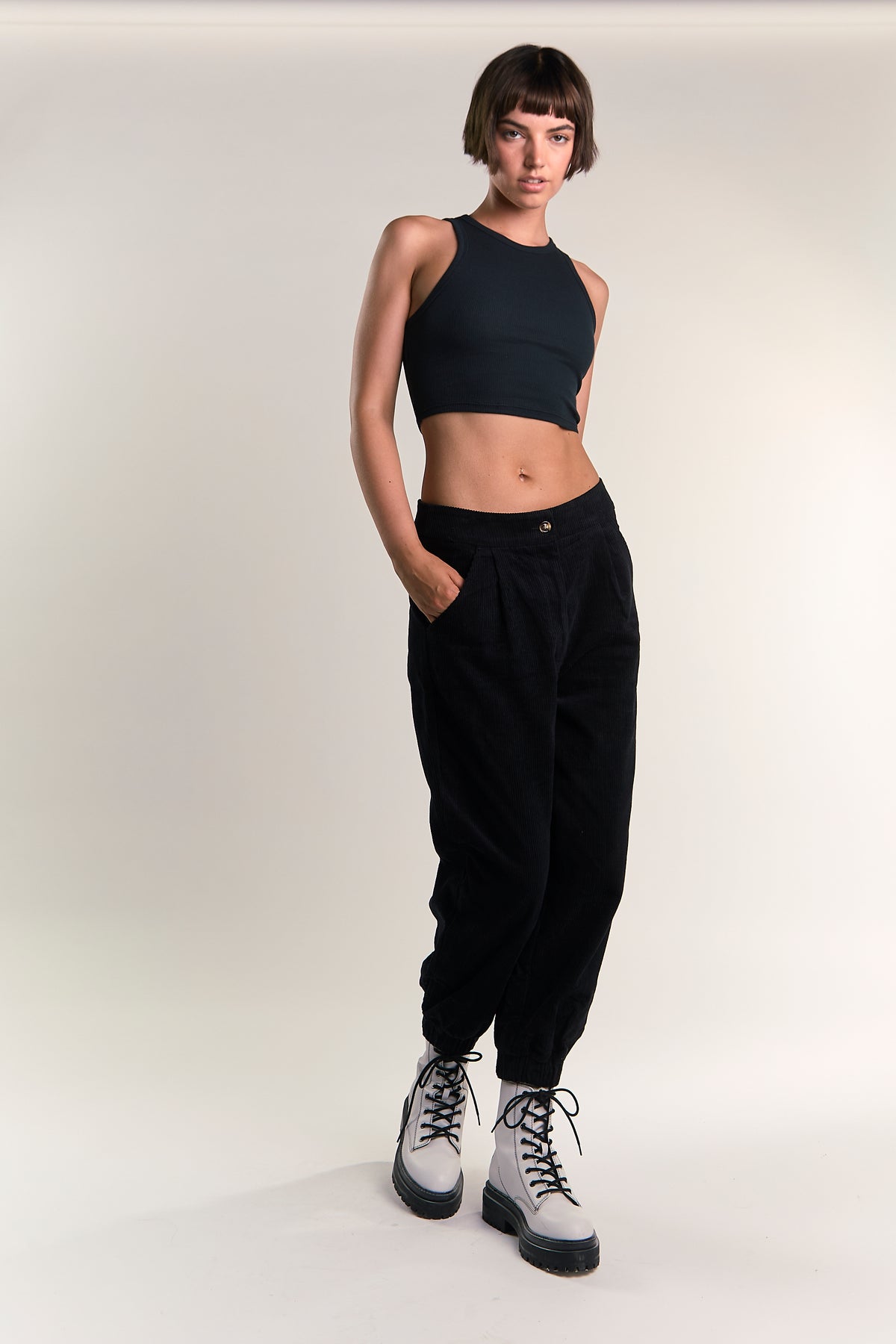 Glamorous Black Cuffed Ankle Cargo Trousers