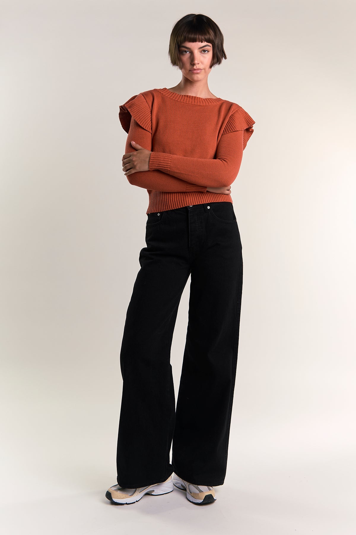 Glamorous Orange Rust Ruffle Long Sleeve Jumper