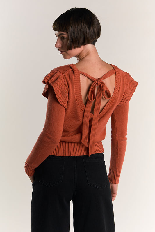 Glamorous Orange Rust Ruffle Long Sleeve Jumper