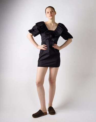 Glamorous Black Ruffle Puff Shoulder Mini Dress