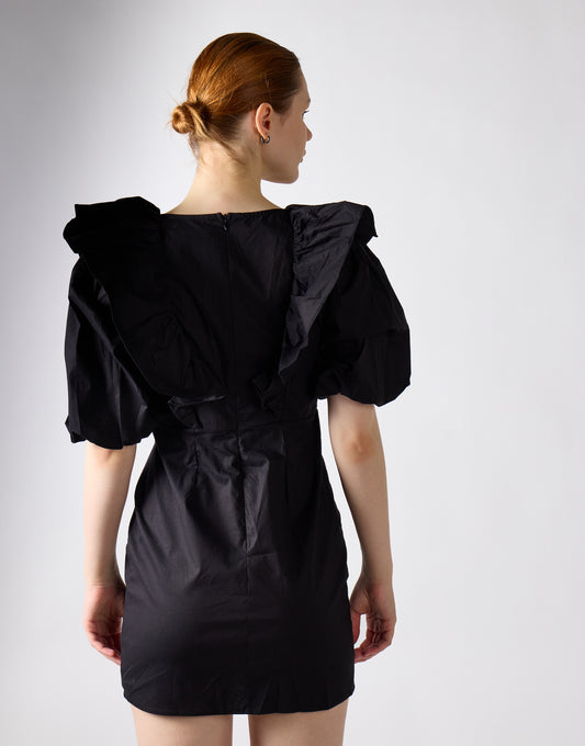 Glamorous Black Ruffle Puff Shoulder Mini Dress