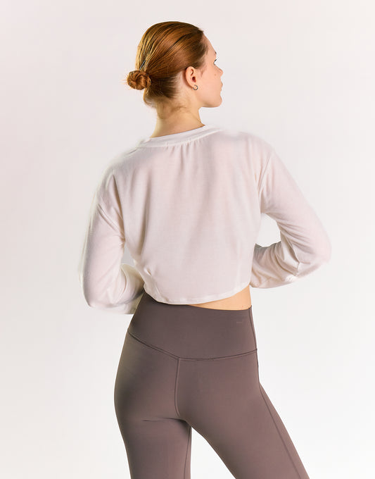 Off White Long-Sleeve Crop-Top